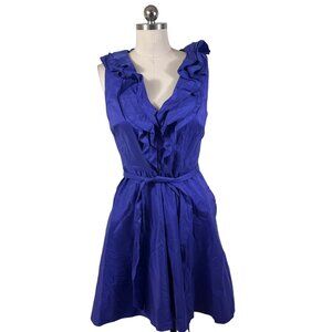 Suzi Chen Maggy London Dress Womens 6 Purple Cotton Sleevless Ruffles Spring